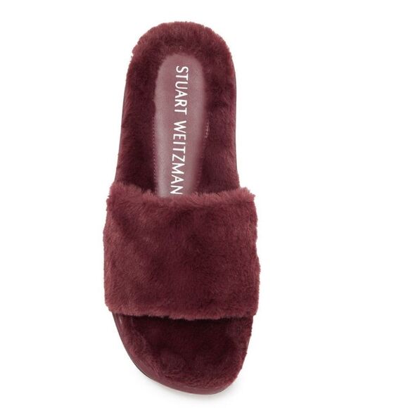 STUART WEITZMAN‎ Elodie Chill Faux Fur Slide Slipper Sandal Size 9 Cranberry NWT - Picture 6 of 17
